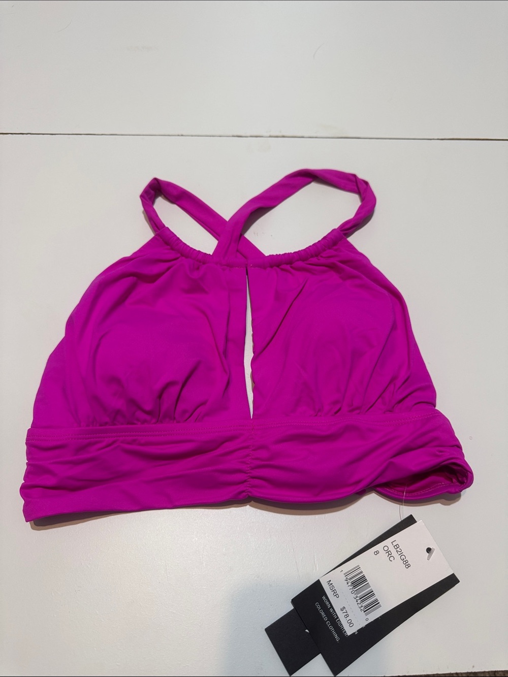 La Blanca Magenta High-Neck Swim Top with key hole front. NWT size 8